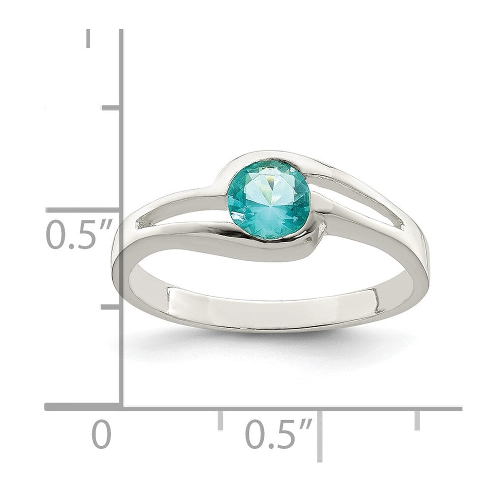 Sterling Silver Light Blue Round Bezel Cubic Zirconia Ring Size 7