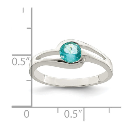 Sterling Silver Light Blue Round Bezel Cubic Zirconia Ring Size 7