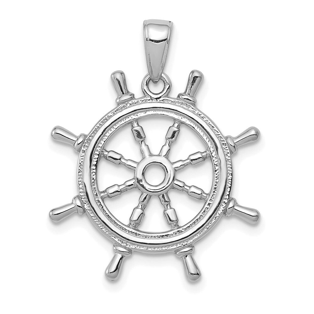14k White Gold 3D Ships Wheel Pendant for Women