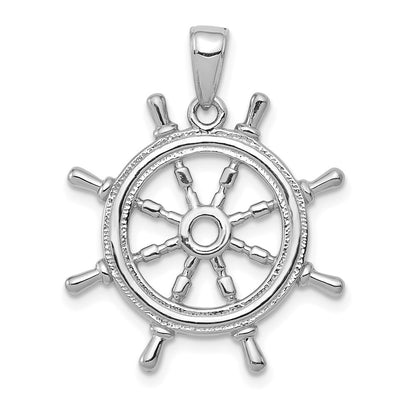14k White Gold 3D Ships Wheel Pendant for Women