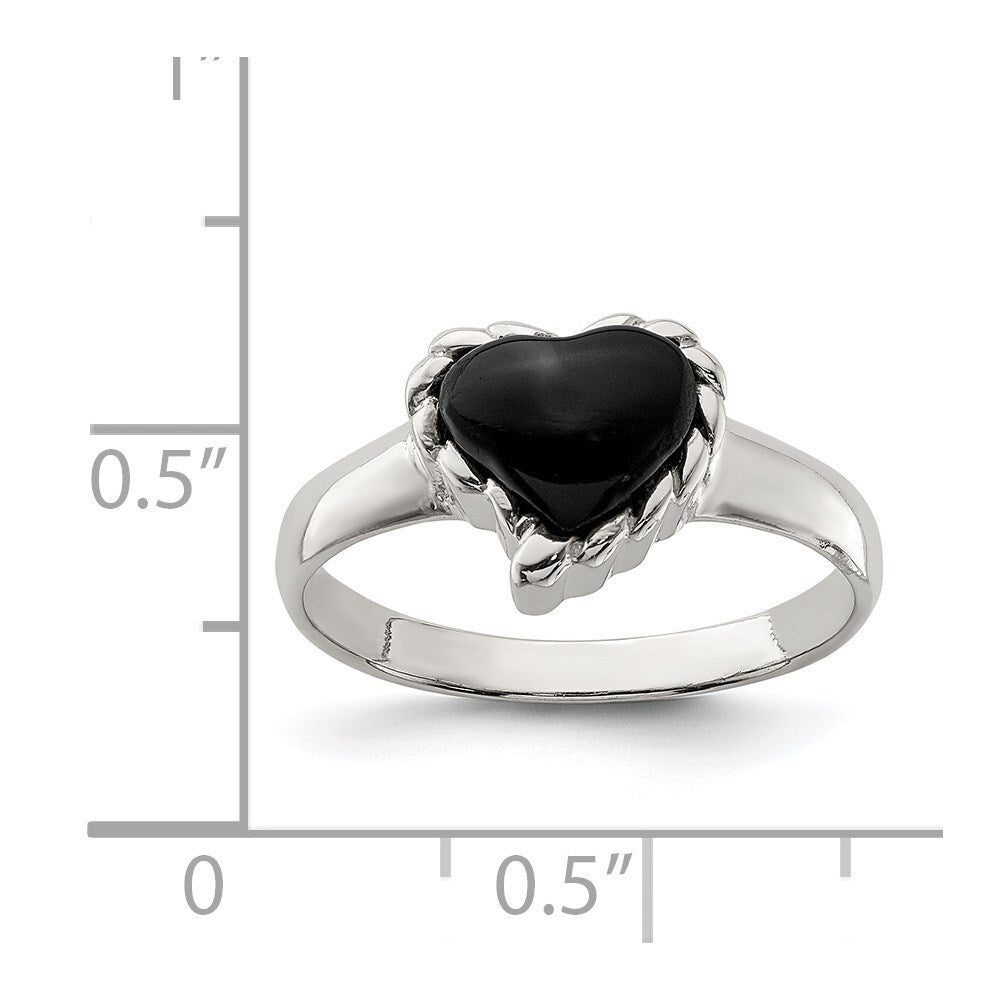 Sterling Silver Onyx Heart Ring Size 7