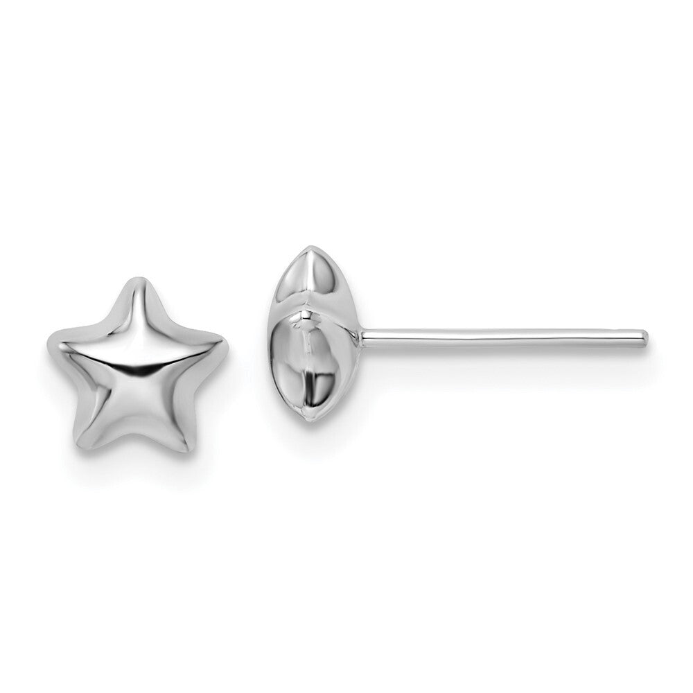 14k White Polished Small Puffed Star Stud Earrings Gift for Women