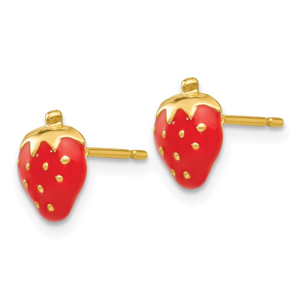 14k Yellow Gold Enameled Strawberry Stud Earrings Gift for Women