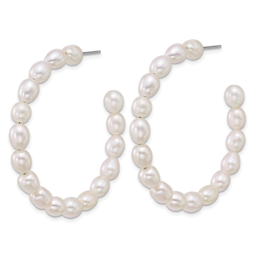Sterling Silver 5-6mm White Rice Cultured Pearl Beaded Post Hoop Earrings