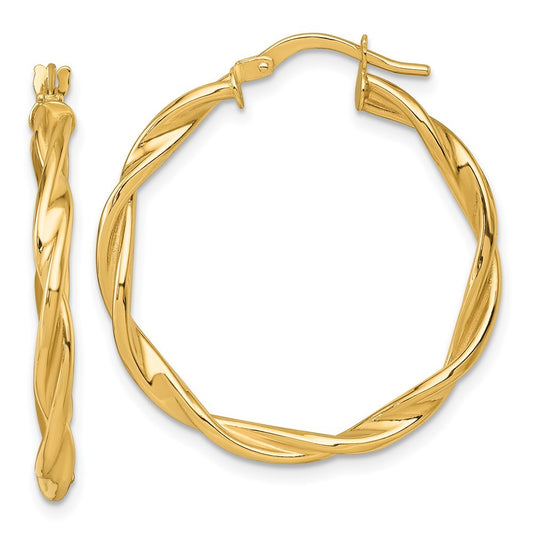 14k Yellow Gold Polished Twisted 2.75 x 30mm Tube Hoop Earrings