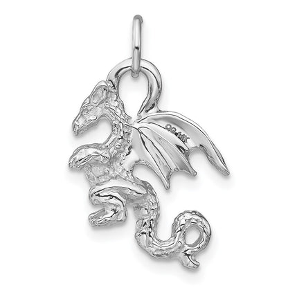 14k White Gold Solid Polished 3-D Dragon Charm Pendant for Women
