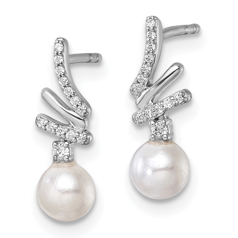 14K White Gold Polished Diamond and Pearl Drop Drop & Dangle Earrings