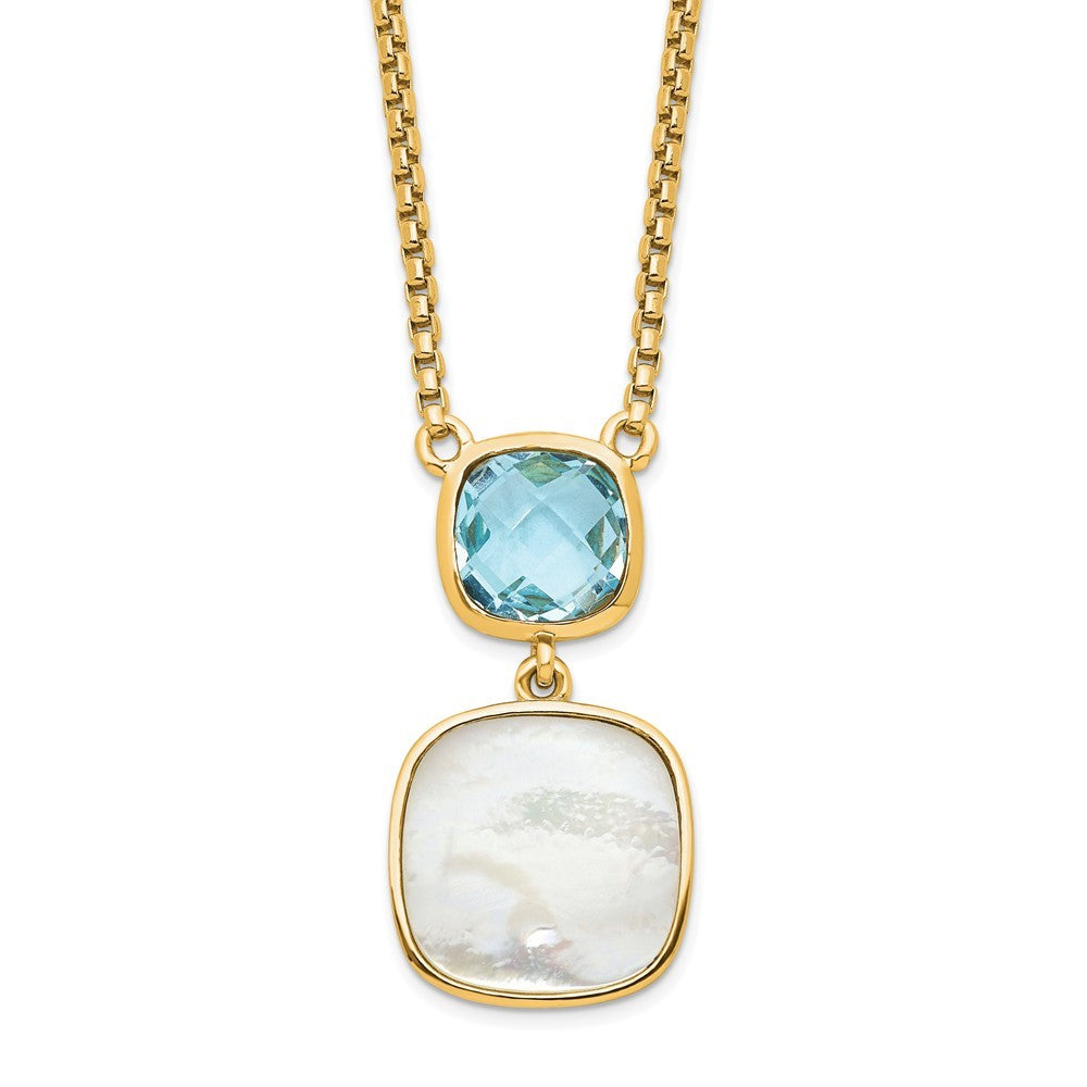Sterling Silver Gold-plated 1.95 BT Blue Topaz & MOP Necklace 16"