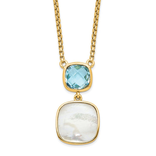 Sterling Silver Gold-plated 1.95 BT Blue Topaz & MOP Necklace 16"