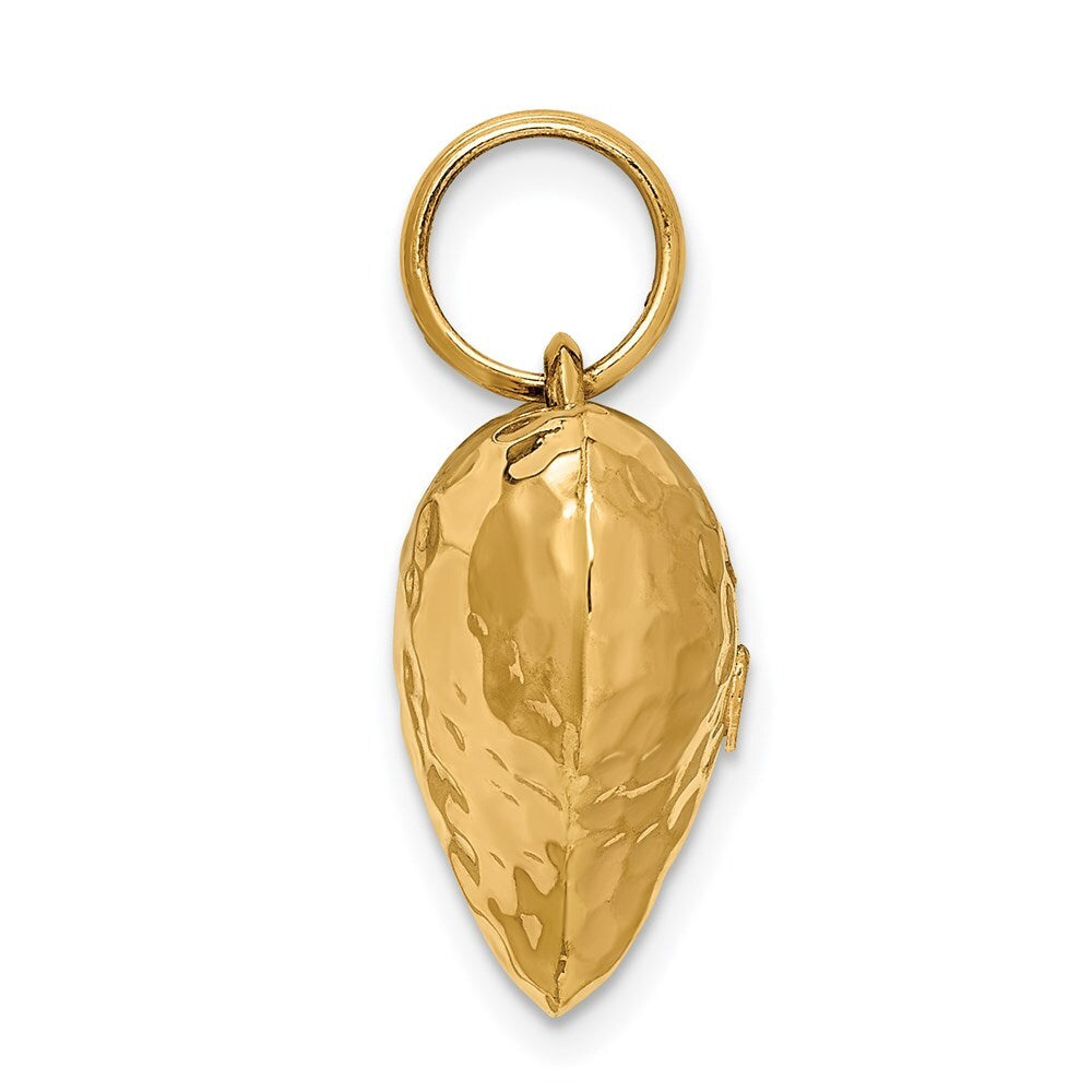 14k Yellow Gold Polished and Hammered 3-D Heart Pendant for Women
