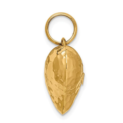 14k Yellow Gold Polished and Hammered 3-D Heart Pendant for Women