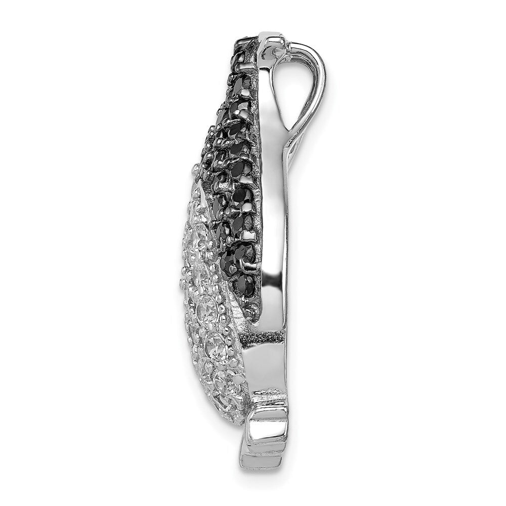 Sterling Silver Rhodium-plated Black & White Cubic Zirconia Penguin Chain Slide