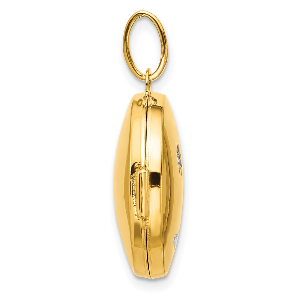 14k Yellow Gold with White Rhodium 20mm Diamond Moon & Star Round Locket Pendant