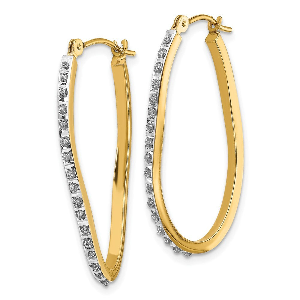 14k Yellow Gold Diamond Fascination Twist Hinged Hoop Earrings