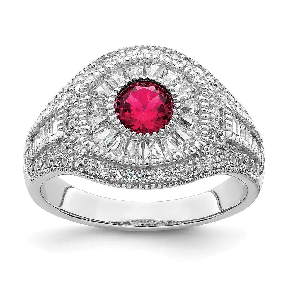 Sterling Silver Rhodium-plated Polished Red & White CZ Ring Size 7