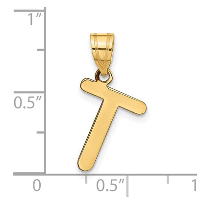 14k Yellow Gold Polished Bubble Letter T Initial Pendant for Women