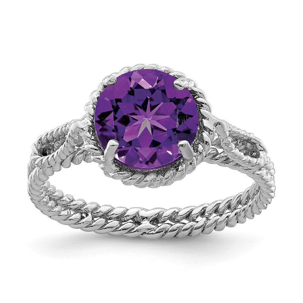 Sterling Silver Rhodium-plated Amethyst Twisted Circle Ring Size 6