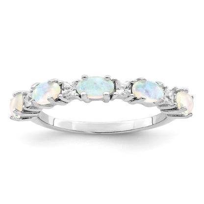 Sterling Silver Rhodium-plated Lab Created Opal and Cubic Zirconia Ring Size 8