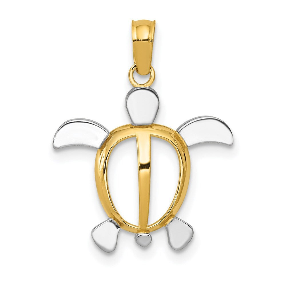 14k Yellow Gold and Rhodium Sea Turtle Pendant for Women