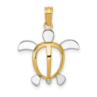 14k Yellow Gold and Rhodium Sea Turtle Pendant for Women