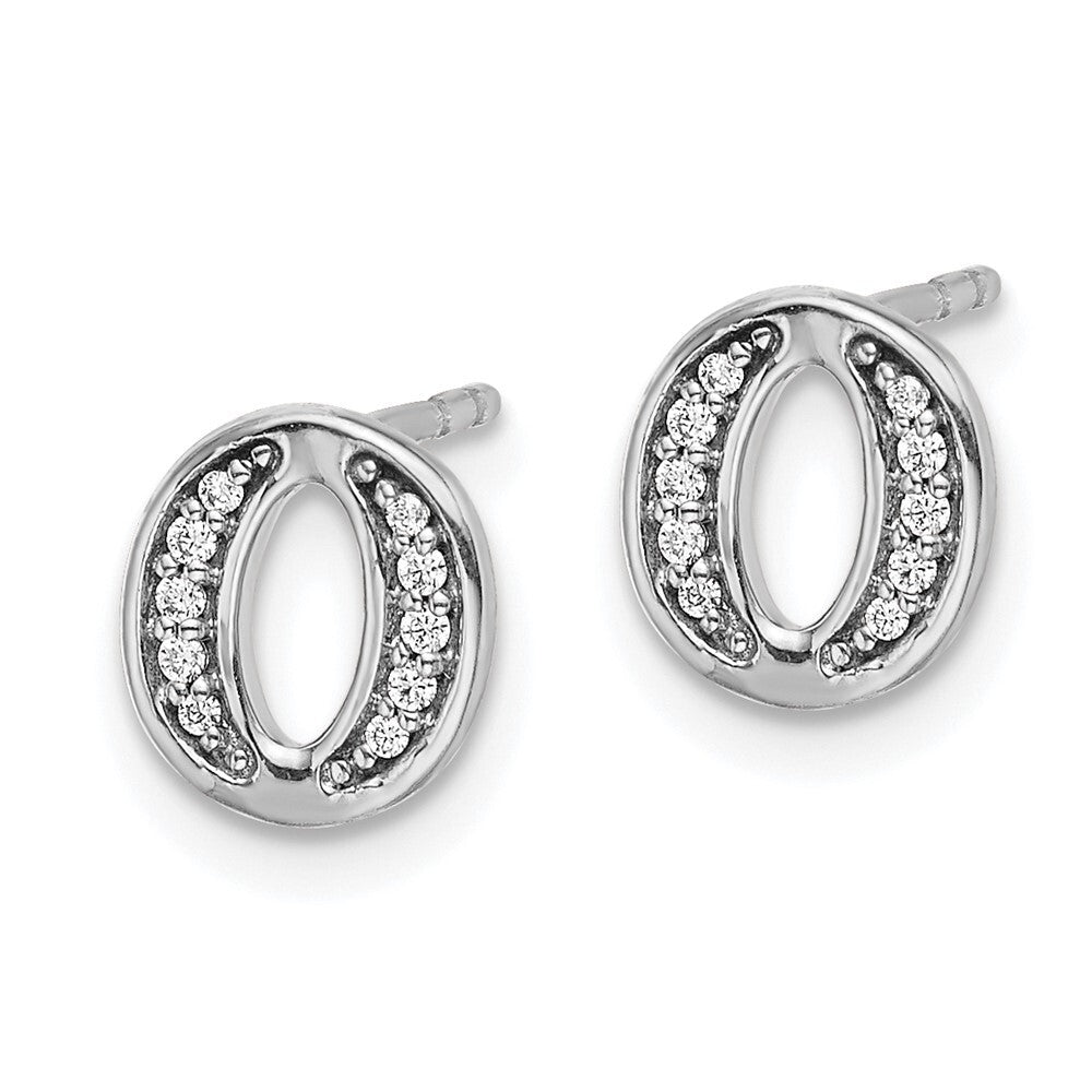 14k White Gold Diamond Initial O Stud Earrings Gift for Women