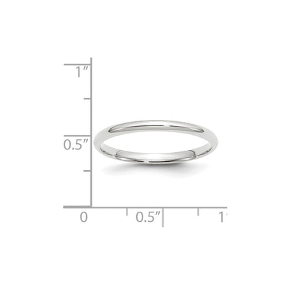 14k White Gold 2mm Lightweight Comfort Fit Wedding Band Size 8