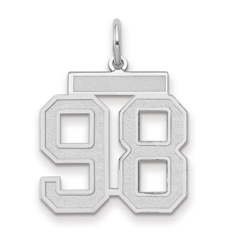 14k White Gold Medium Satin Number 98 Charm Pendant for Women