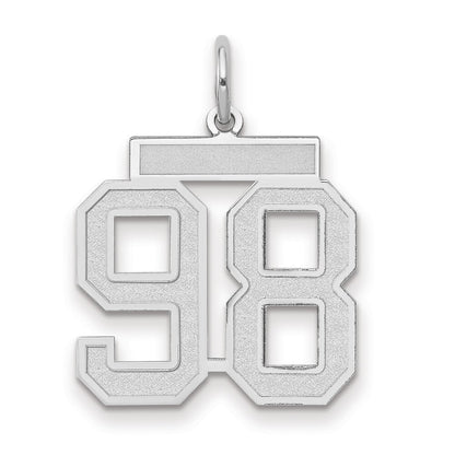 14k White Gold Medium Satin Number 98 Charm Pendant for Women