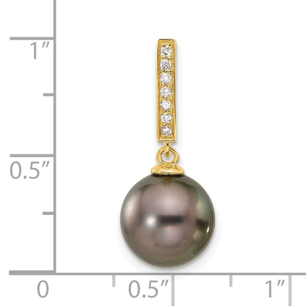 14k Yellow Gold 11mm Black Saltwater Cultured Pearl & Diamond Chain Slide
