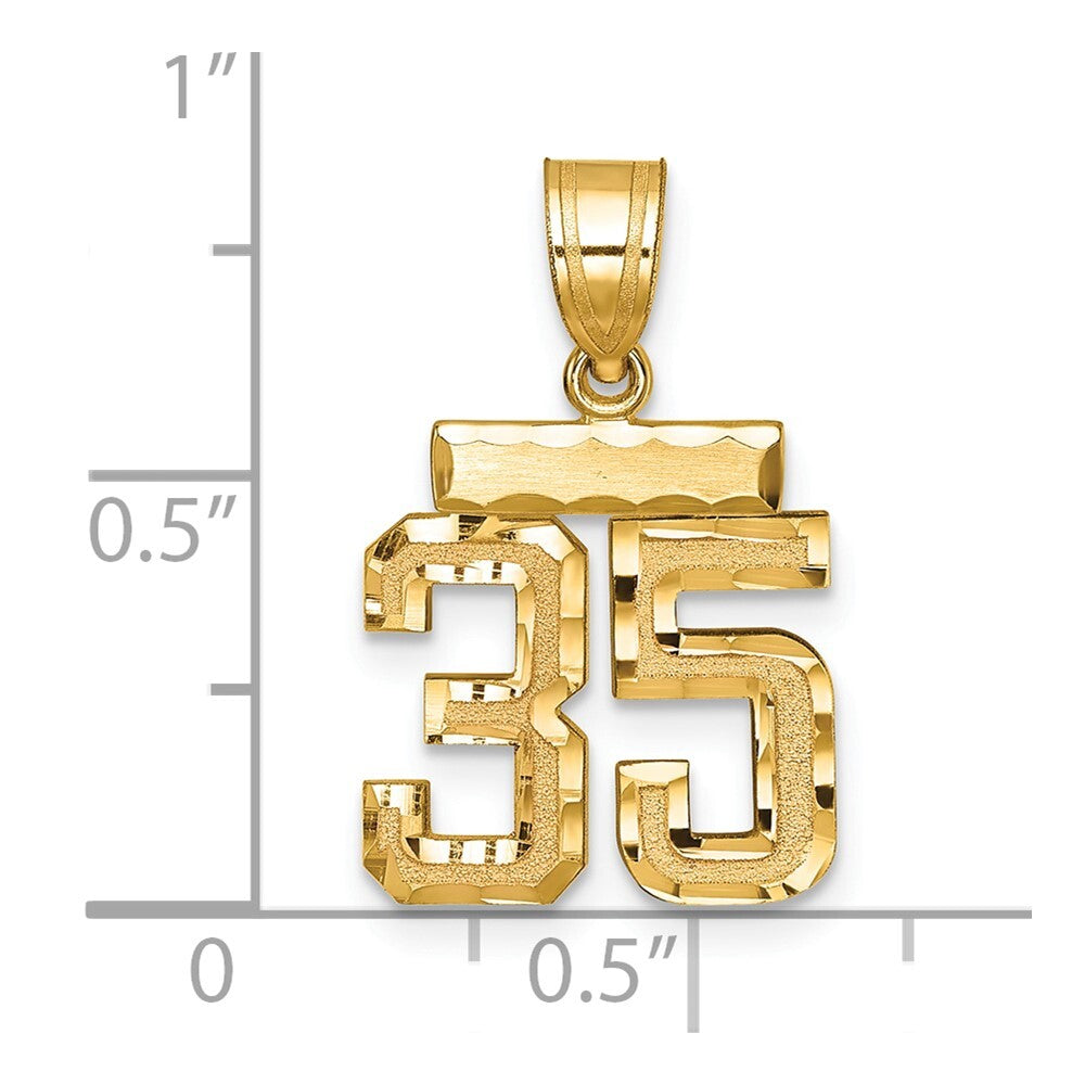 14k Yellow Gold Small Brushed Diamond-cut Number 35 Charm Pendant for Women
