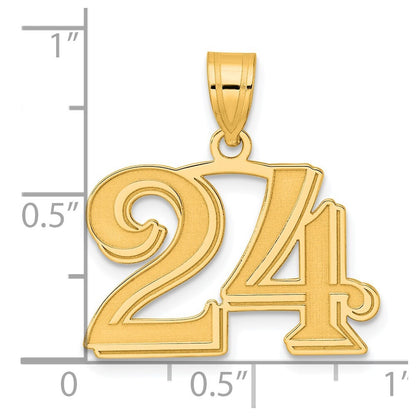14k Yellow Gold Polished Etched Number 24 Pendant for Women