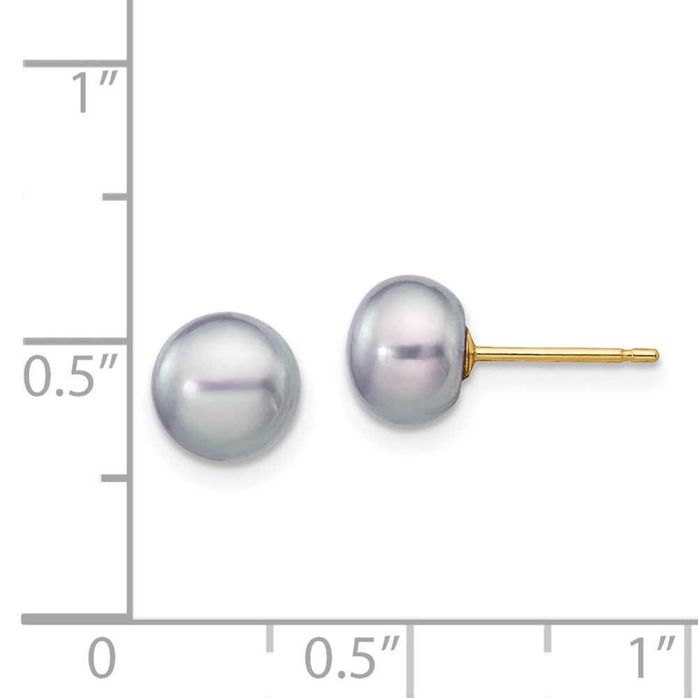 14k Yellow Gold 6-7mm Grey Button Freshwater Cultured Pearl Stud Earrings