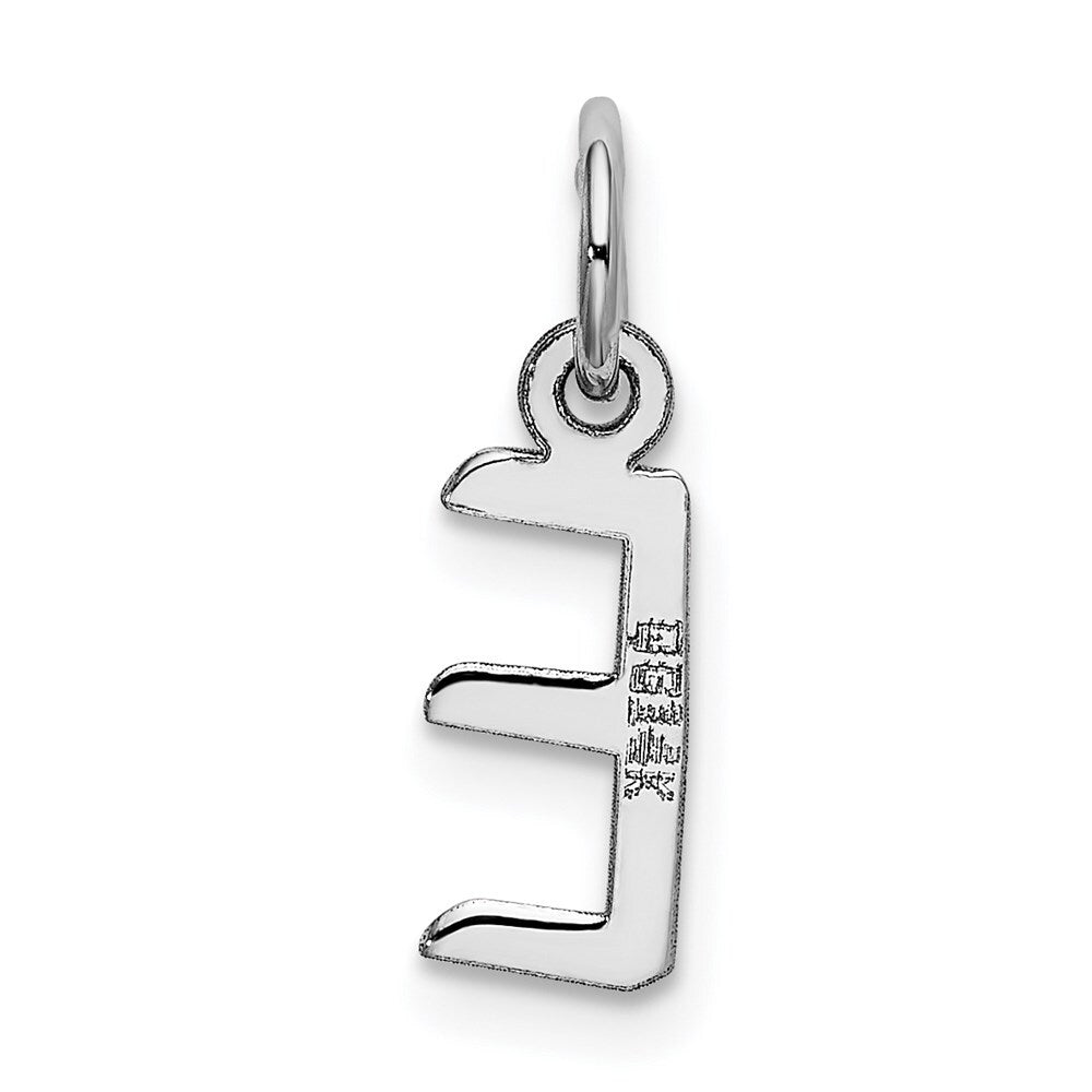 14k White Gold Small Slanted Block Letter E Initial Charm Pendant for Women