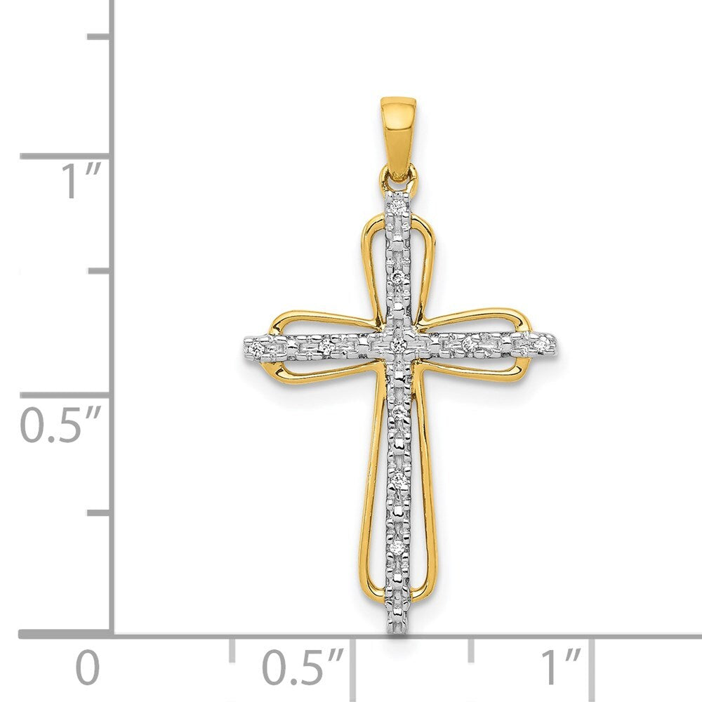 14k Yellow Gold & Rhodium .03ct. Diamond Cross Pendant for Women
