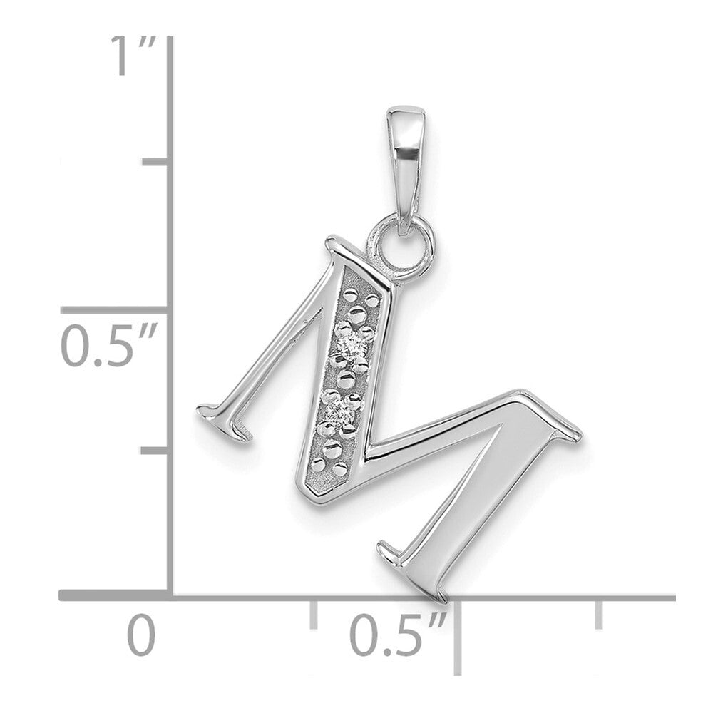 14k White Gold Diamond Letter M Initial Pendant for Women