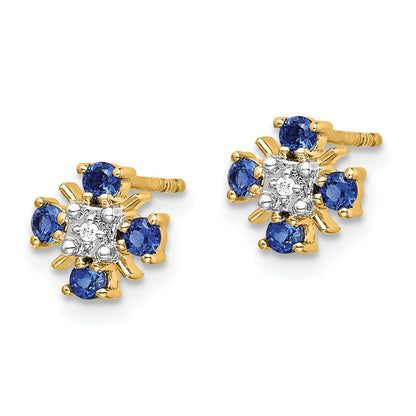 14k Yellow Gold Gold Blue Sapphire and Diamond Stud Earrings