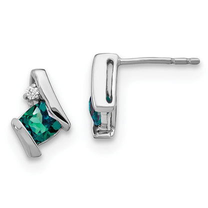 14K White Gold Cushion Cr. Alexandrite and Diamond Stud Earrings Gift for Women
