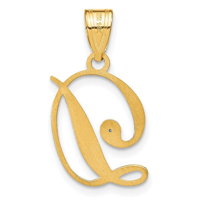 14k Yellow Gold Script Letter D Initial Pendant with Diamond for Women