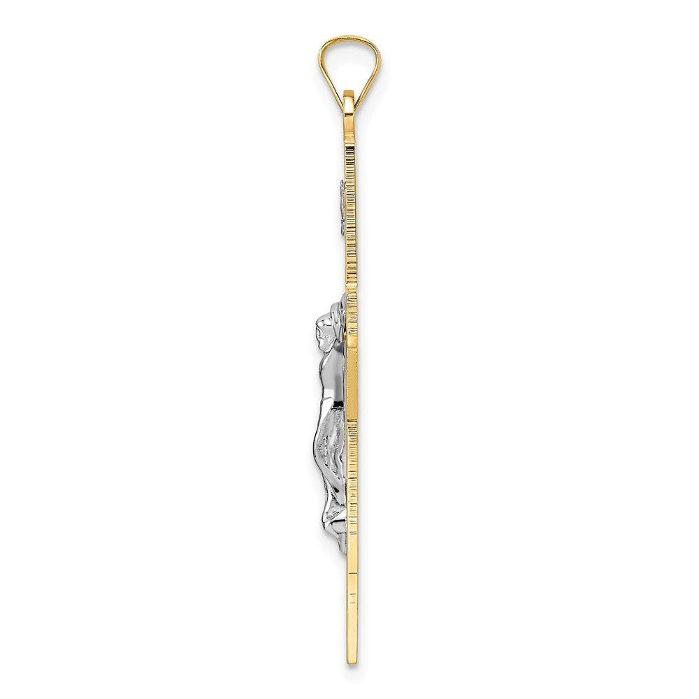 14k Two-Tone Gold Polished Solid INRI Crucifix Pendant