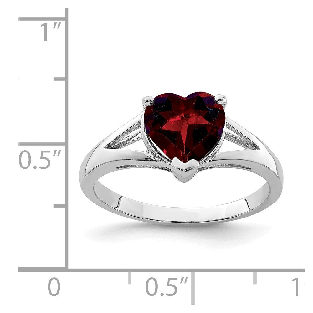 Sterling Silver Rhodium Garnet Ring Size 7