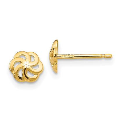 14k Yellow Gold Polished Flower Stud Earrings