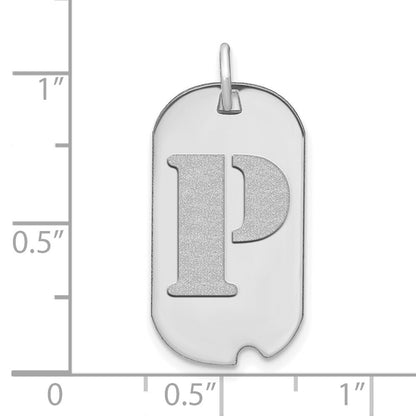 14k White Gold Polished Letter P Initial Dog Tag Pendant for Women