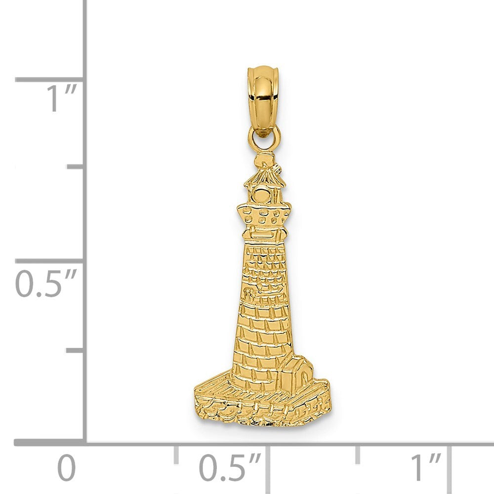 14k Yellow Gold Flat and Textured Lighthouse Charm