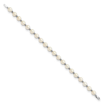 14k White Gold 6-7mm White Semi-round Freshwater Cultured Pearl Bracelet