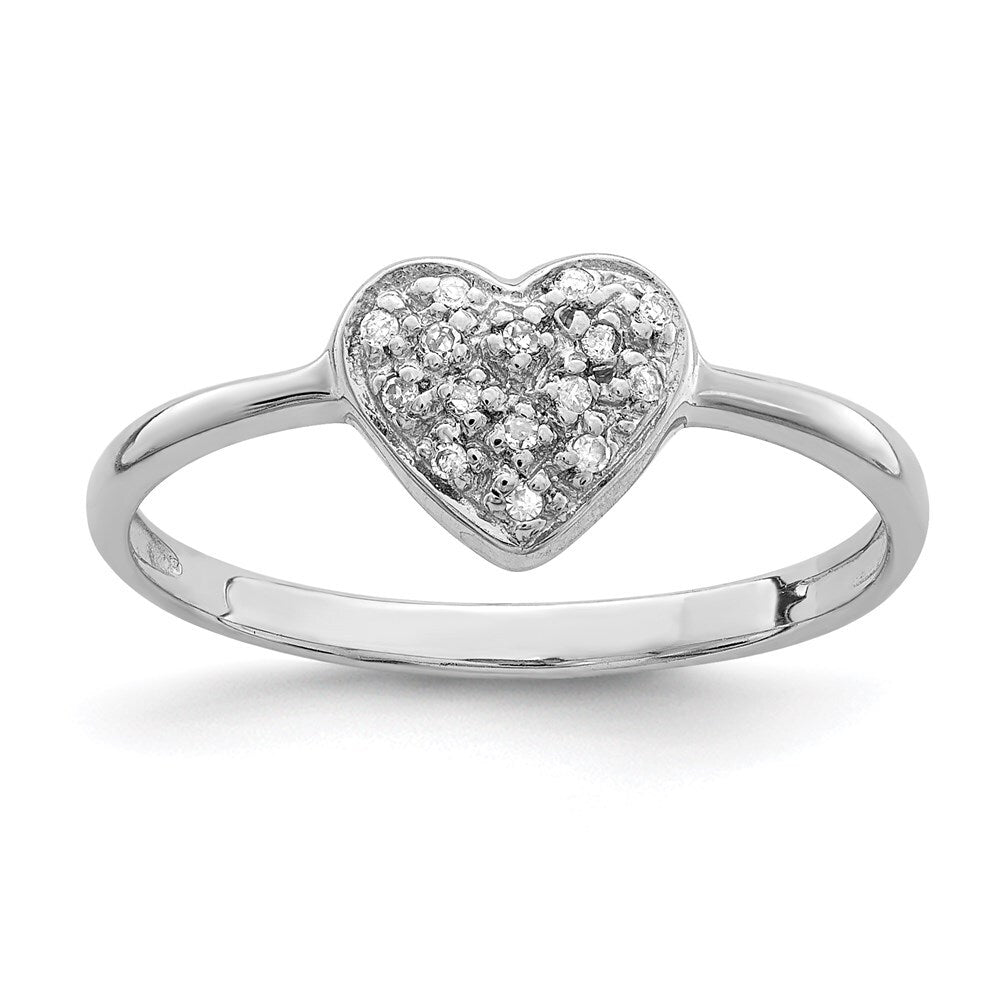 Sterling Silver Rhodium Polished Diamond Heart Ring Size 6