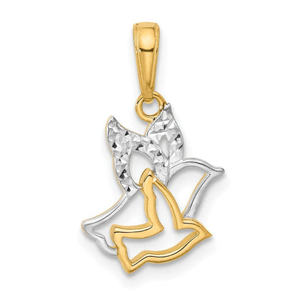 14k Yellow Gold with White Rhodium Diamond-Cut Doves Pendant for Women