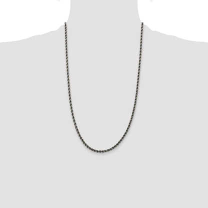 Sterling Silver Ruthenium-plated 3.4mm Rope Chain