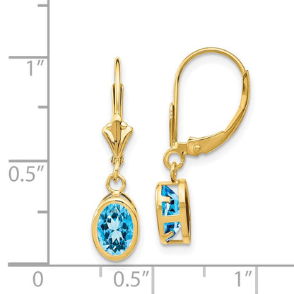 14k Yellow Gold 7x5mm Oval Blue Topaz Drop Dangle Earrings