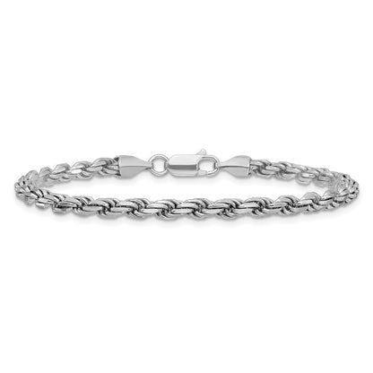 Sterling Silver Rhodium-plated 3.75mm Diamond-cut Rope Chain Bracelet