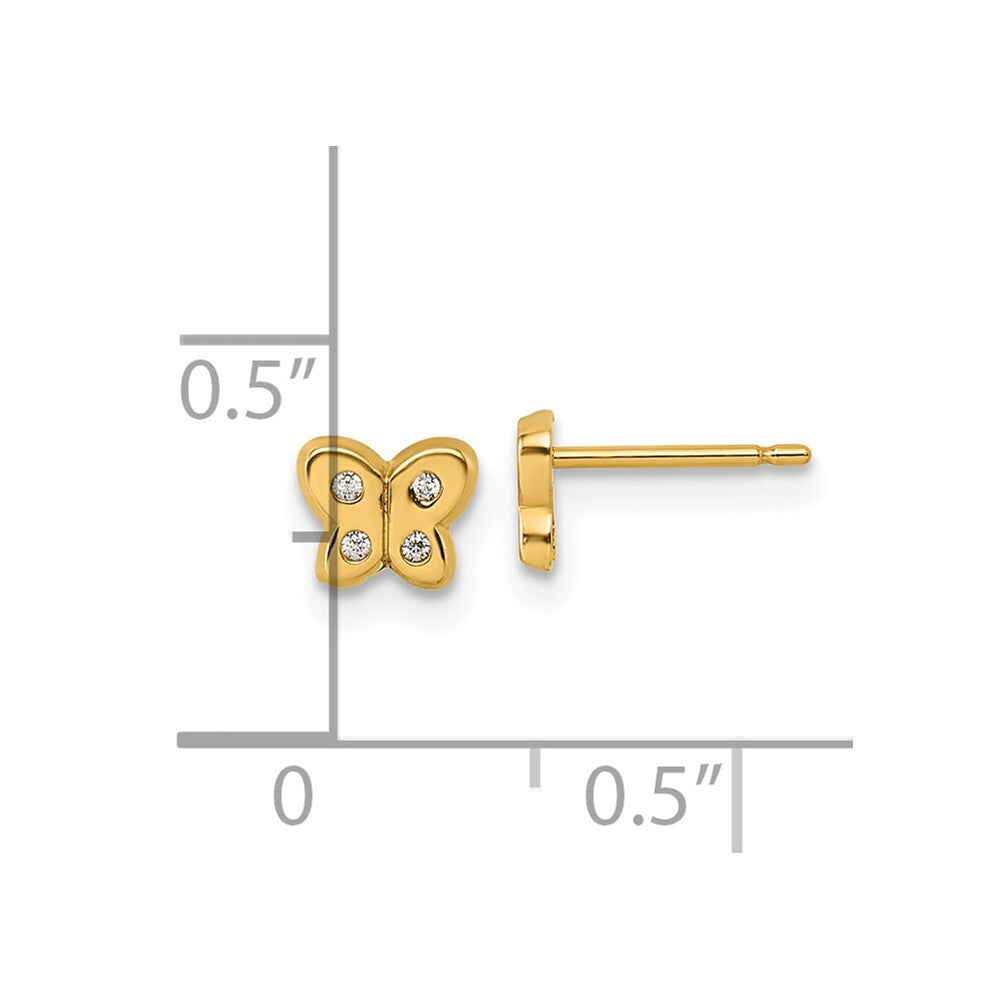 14k Yellow Gold Polished Cubic Zirconia Butterfly Stud Earrings Gift for Women